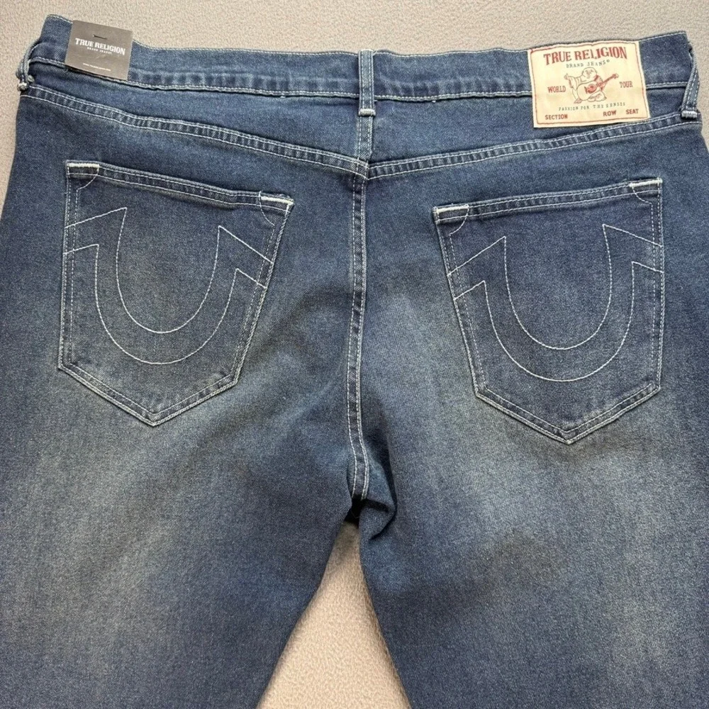 True Religion Jeans Mens 38 Blue Ricky Relaxed Straight Dark Wash Stretch NWT